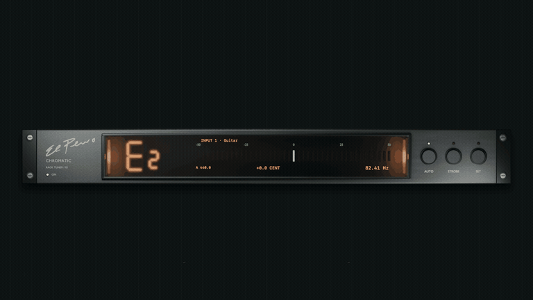 Apollo Tuner en funcionamiento: selección de entrada y lectura de afinación